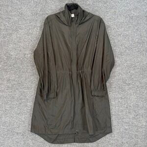 Old Navy Parka Jacket Womens Small Green Cinched Waist Hooded Windbreaker